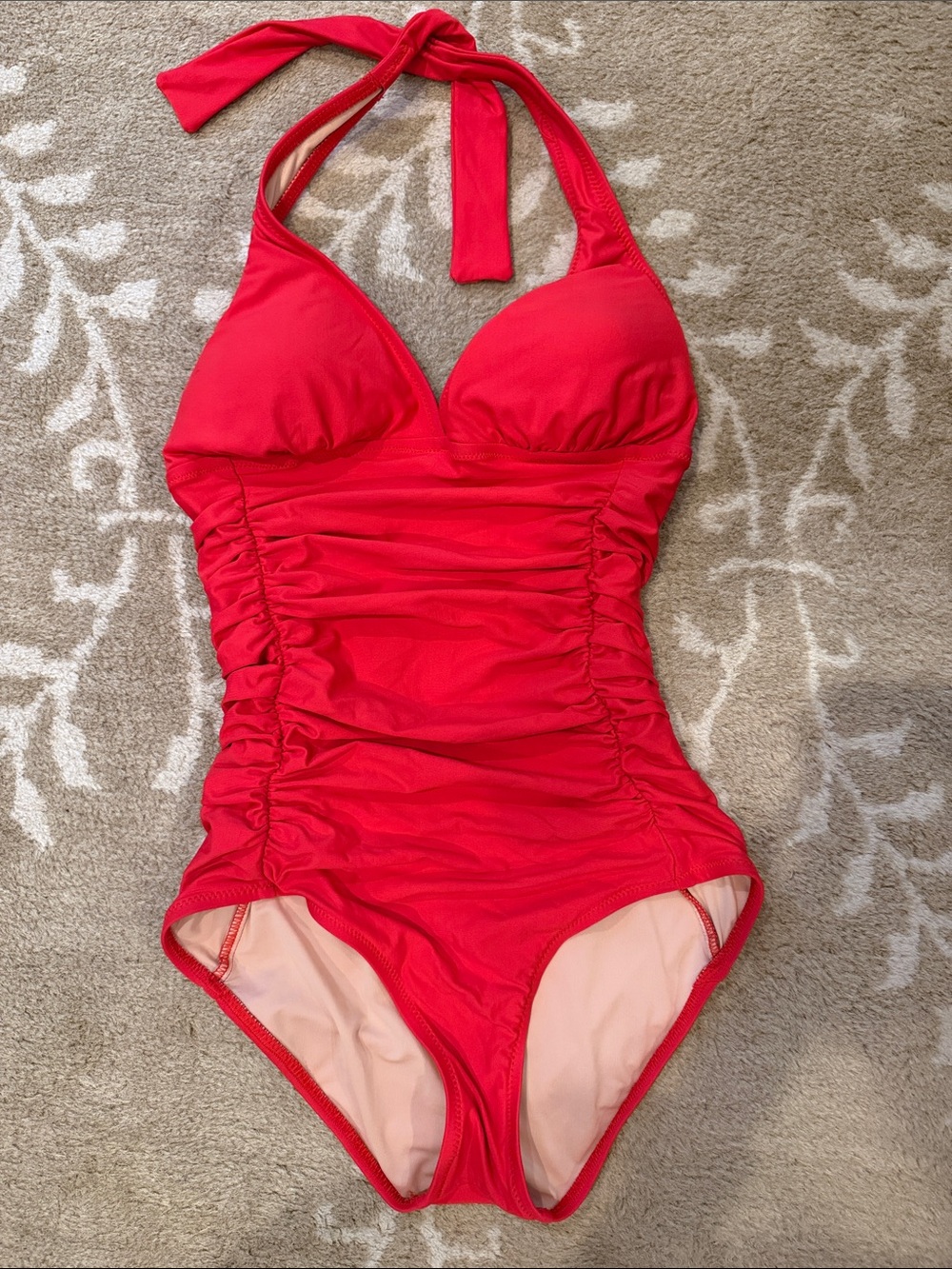 Jcrew Red Halter Ruched One-Piece Swimsuit